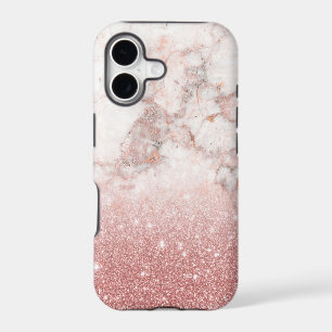 Elegant Faux Rose Gold Glitter White Marble Ombre
