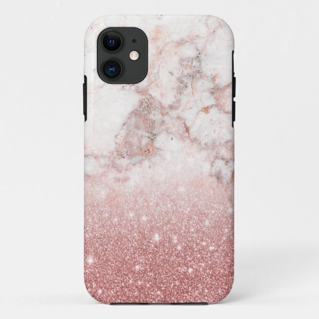 Elegant Faux Rose Gold Glitter White Marble Ombre Case-Mate iPhone Case (Back)