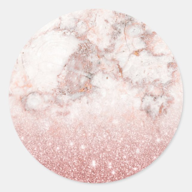 Elegant Faux Rose Gold Glitter White Marble Ombre Classic Round Sticker (Front)