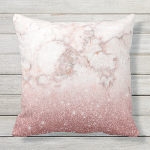 Elegant Faux Rose Gold Glitter White Marble Ombre Cushion