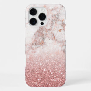 Elegant Faux Rose Gold Glitter White Marble Ombre iPhone 16 Pro Max Case