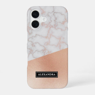 Elegant Faux Rose Gold & Marble Custom Name iPhone 16 Case