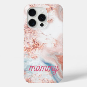 elegant faux rose gold Marble "Mommy" personalized iPhone 15 Pro Case