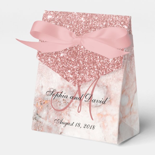 Elegant Faux Rose Gold Marble Monogram Wedding Favour Box (Front Side)