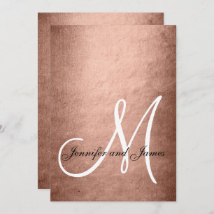 Elegant Faux Rose Gold Monogram Wedding Invitation
