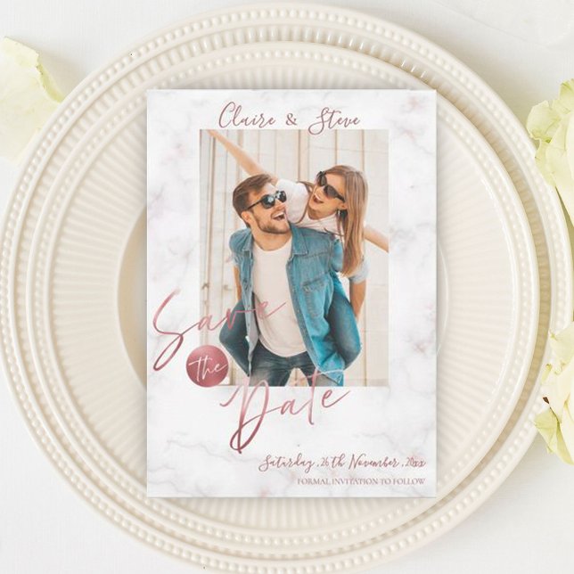 Elegant Faux Rose Gold Photo Wedding Save The Date (Creator Uploaded)