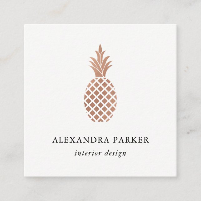 Elegant Faux Rose Gold Pineapple Square Business Card (Front)