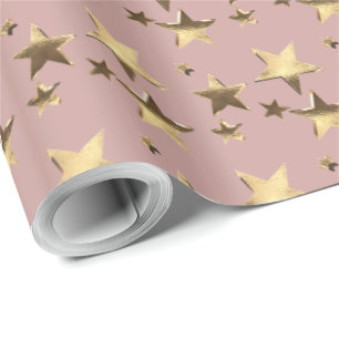 Elegant Faux Rose Gold Stars Pattern Christmas Wrapping Paper