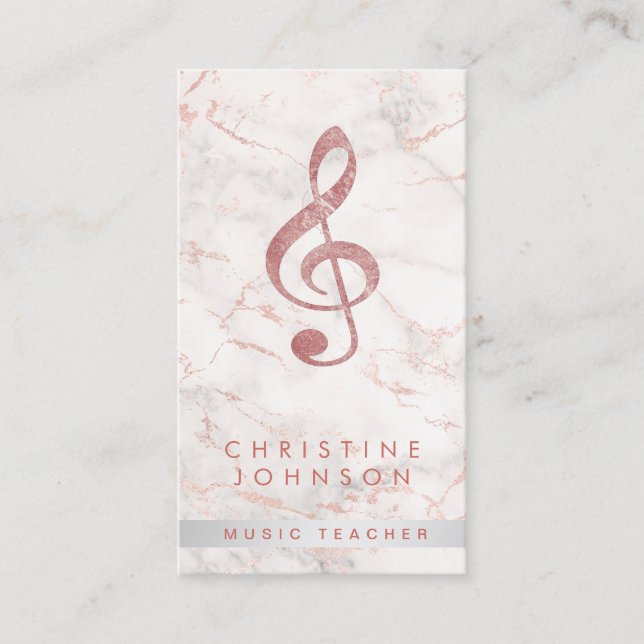 elegant faux rose gold treble clef music teacher business card (Front)