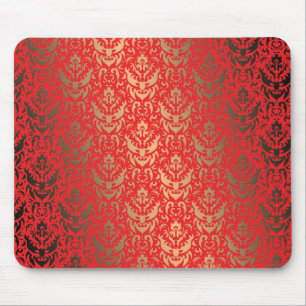 Elegant Faux Shimmer Gold and Red Damask Mouse Pad