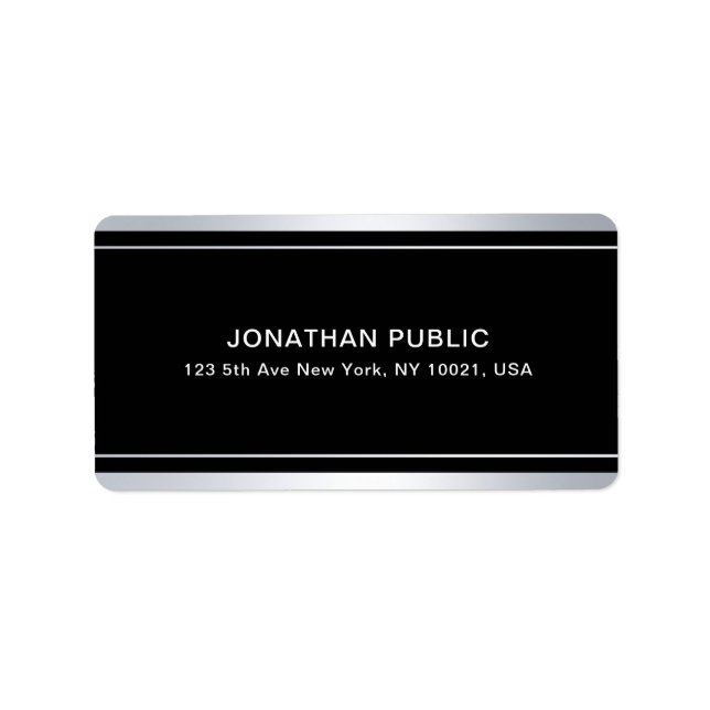 Elegant Faux Silver Black Template Glamour Modern Label (Front)