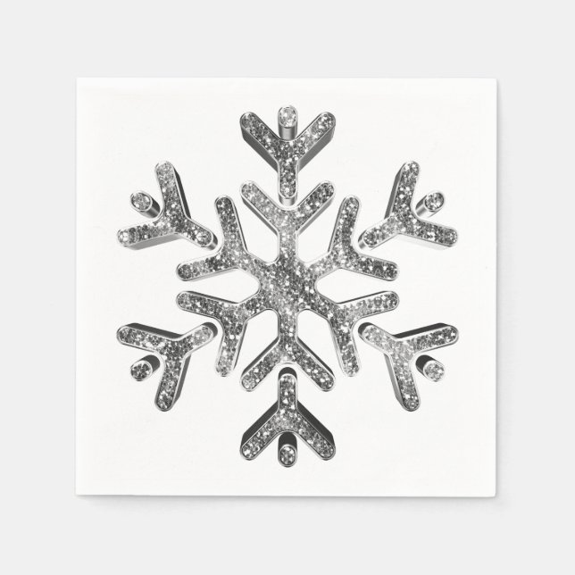 Elegant Faux Silver Diamonds Snowflake Christmas Napkin (Front)