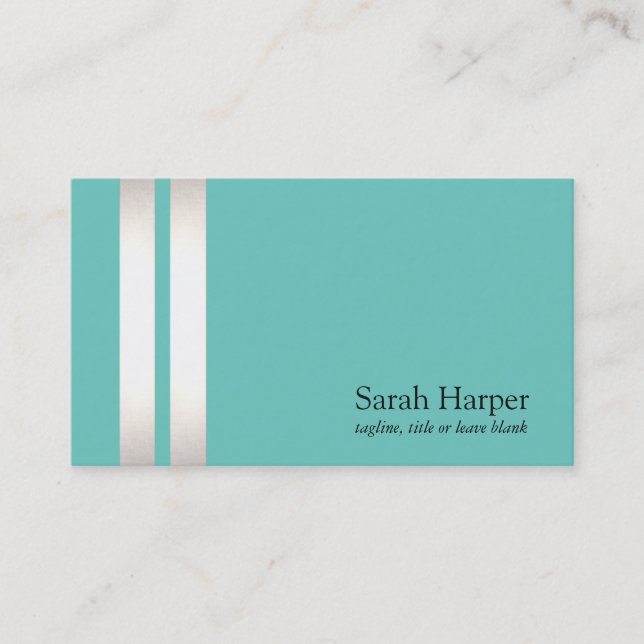 Elegant Faux Silver Foil and Turquoise Striped Business Card (Front)