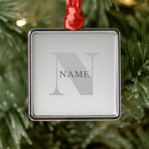 Elegant Faux Silver Grey Gradient Monogram Classic Metal Tree Decoration