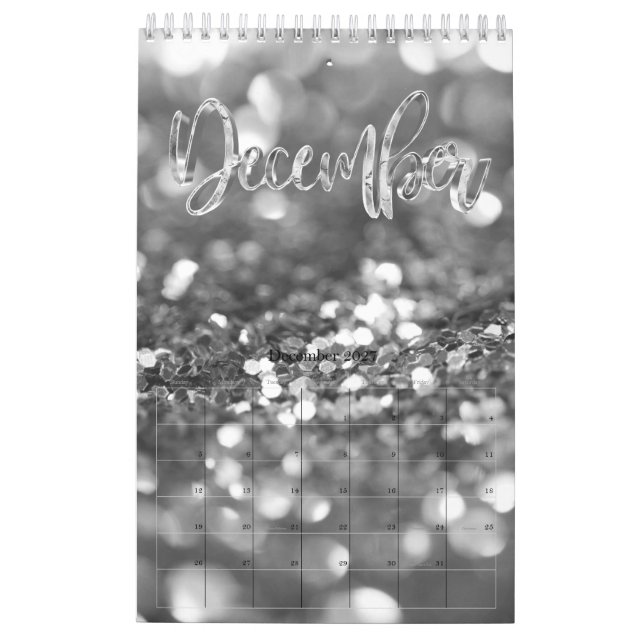 Elegant Faux Silver Grey Script Typography Modern Calendar (Dec 2027)