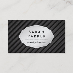 Elegant Faux Silver Label with Stripe Pattern Business Card