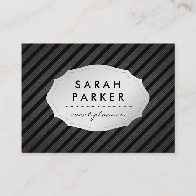 Elegant Faux Silver Label with Stripe Pattern Business Card (Front)