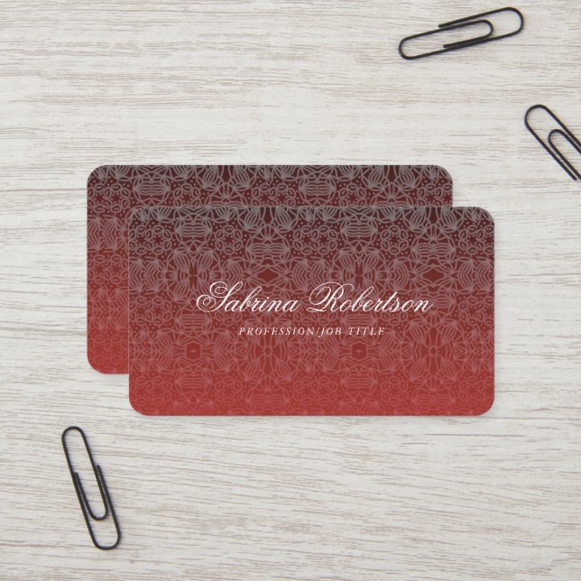 Elegant Faux Silver Ornamental Pattern Script Business Card (Front/Back In Situ)