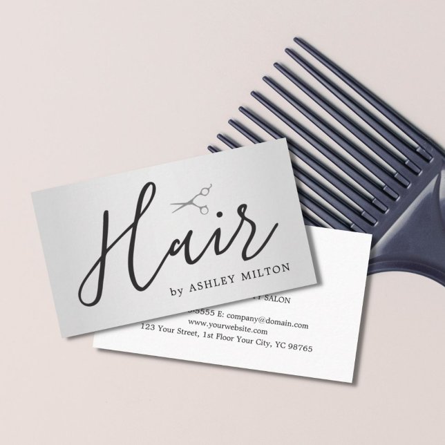Elegant Faux Silver Scissors Hair Stylist  Business Card (Creator Uploaded)