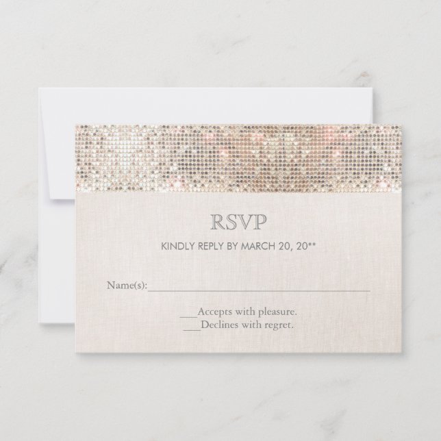 Elegant Faux Silver Sequins Beige Look RSVP 2 Card (Front)