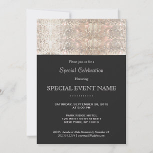 Elegant Faux Silver Sequins Black Party Invitation
