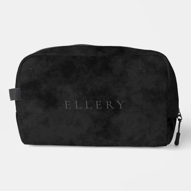 Elegant Faux Stamp on Mottled Black Dopp Kit (Front)