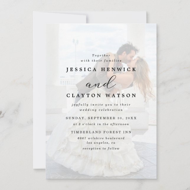 Elegant Faux Vellum Effect Overlay Photo Wedding I Invitation (Front)