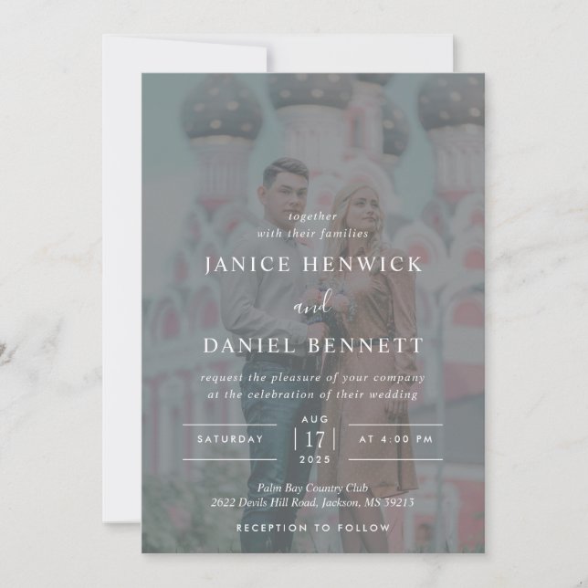 Elegant Faux Vellum White & Black Photo Wedding Invitation (Front)