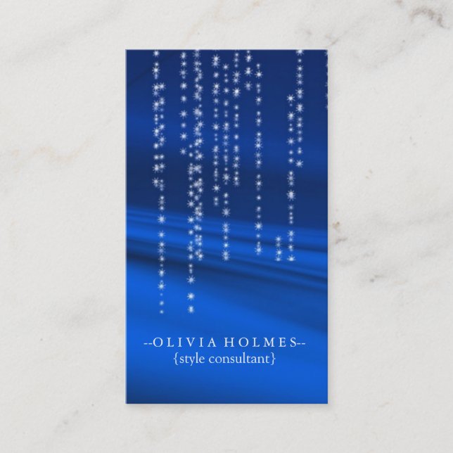 Elegant Faux White Confetti Dots on Blue Business Card (Front)