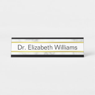 Elegant Faux White Marble and Gold Text Template Desk Name Plate