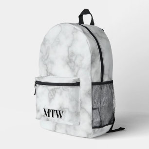 Elegant Faux White Marble Black Monogram Template Printed Backpack