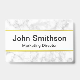 Elegant Faux White Marble Black Name Job Title ID Badge