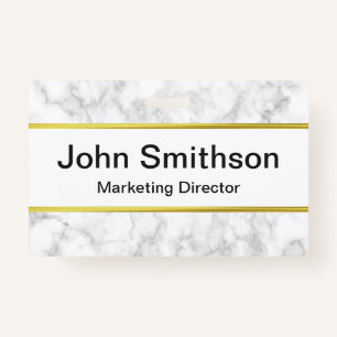 Elegant Faux White Marble Black Name Job Title ID Badge