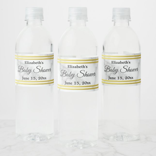 Elegant Faux White Marble Look Baby Shower Water Bottle Label (Bottles)