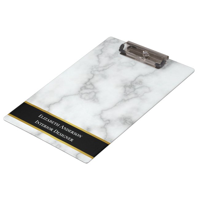 Elegant Faux White Marble Professional Title Name  Clipboard (Angled)
