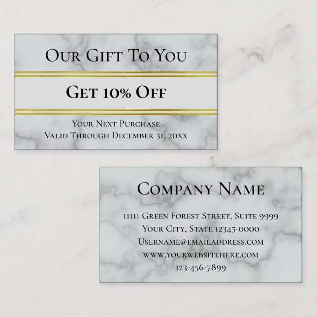 Elegant Faux White Marble Template Discount Business Card (Front/Back)