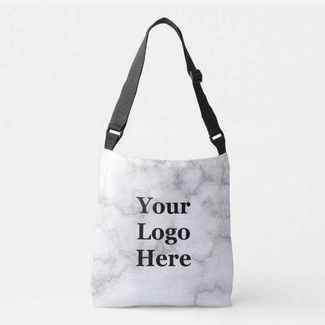 Elegant Faux White Marble Your Logo Here Business Crossbody Bag (Front)