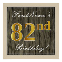Elegant, Faux Wood, Faux Gold 82nd Birthday + Name