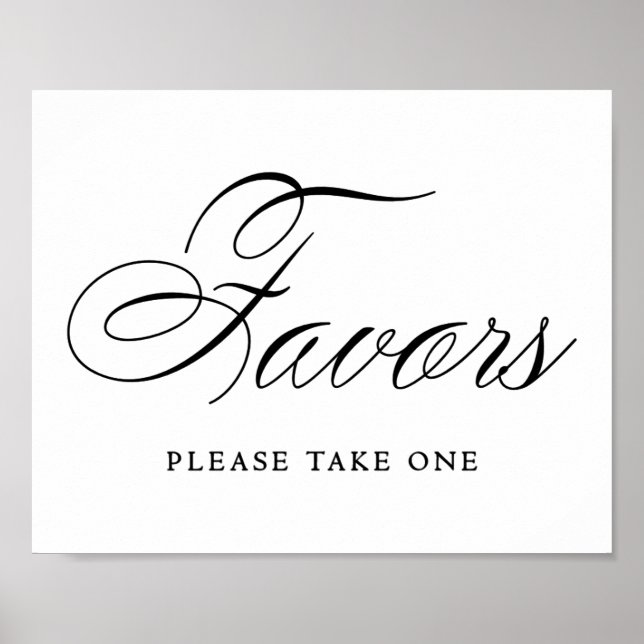 Elegant Favors Black Script | Horizontal Table Poster (Front)
