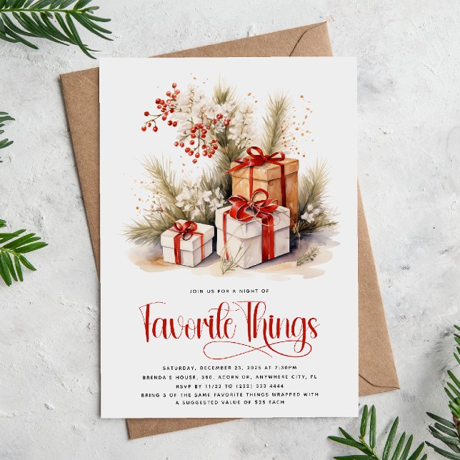 Elegant 'Favourite Things' Gift Exchange Christams Invitation (Creator Uploaded)