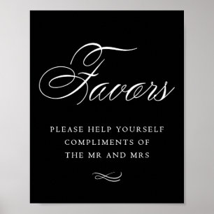 Elegant Favours White Calligraphy   Chic Table Sig Poster