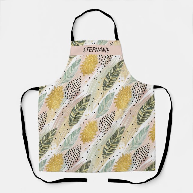 Elegant Feather & Abstract Brushstroke Seamless Apron (Front)