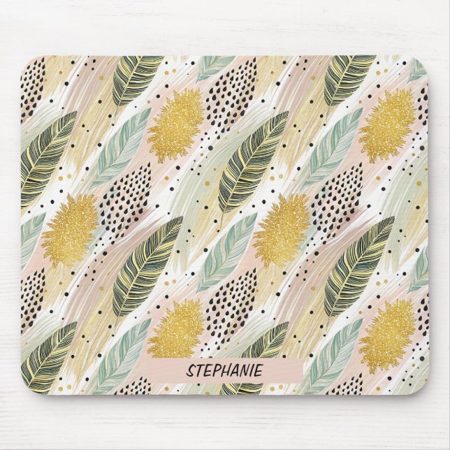 Elegant Feather & Abstract Brushstroke Seamless Mouse Pad (Front)