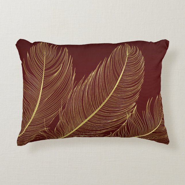 Elegant Feather Art In Rich Burgundy Luxury Tones Decorative Cushion (Front)