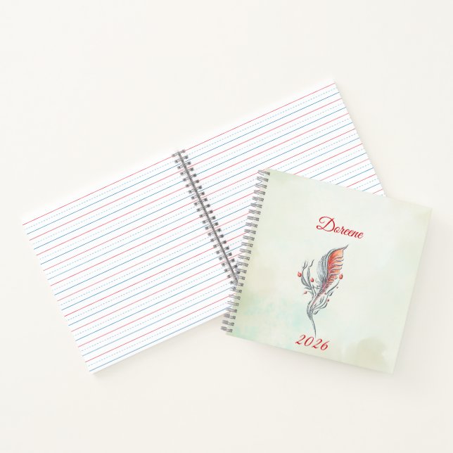 Elegant Feather Floral Watercolour  notebook  (Inside)