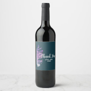 Elegant feather modern thank you gift wine label