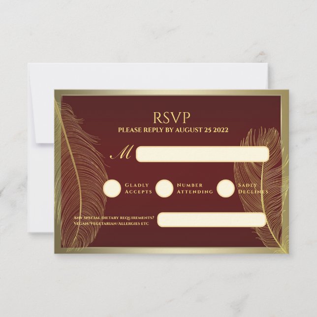 Elegant Feather RSVP Card For Luxury Event (Front)