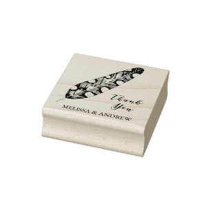 Elegant Feather - Thank You - Personalised Rubber Stamp