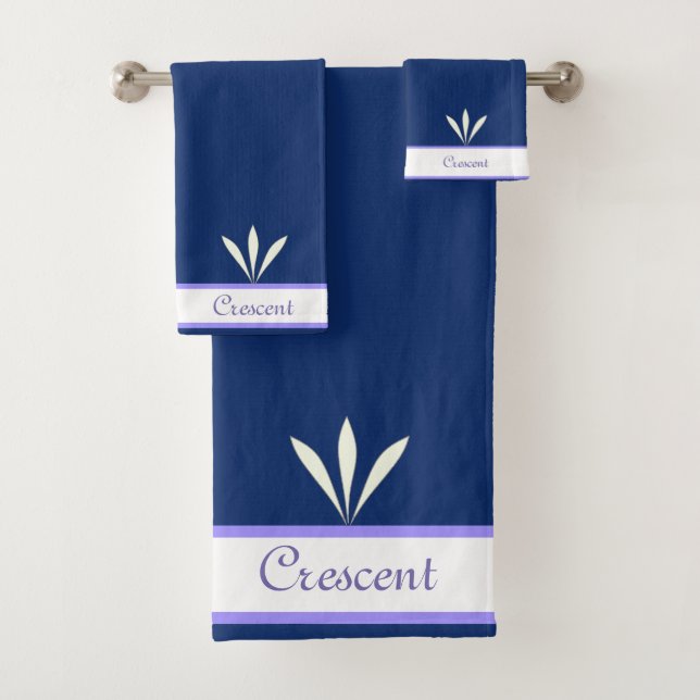 Elegant Feathers on Navy Blue Bath Towel Set (Insitu)