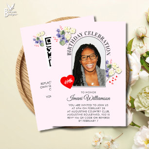 Elegant FEBRUARY Floral ANY AGE Photo Birthday Invitation
